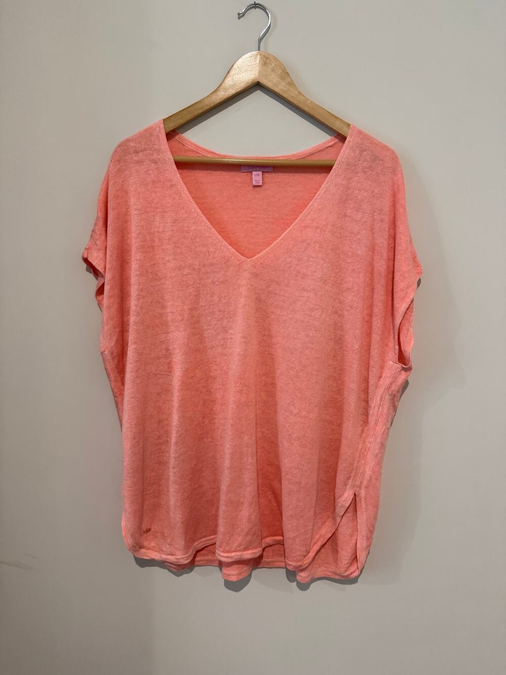 Lilly Pulitzer 100% LINEN Sanford Top Coral V Neck Relaxed Coverup L/XL FLAW